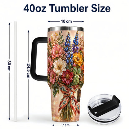 #pl[40oz|Black] Western Wildflower 40oz Tumbler with Handle, Floral Travel Cup