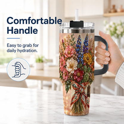 #pl[40oz|Black] Western Wildflower 40oz Tumbler with Handle, Floral Travel Cup