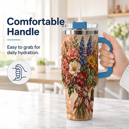 #pl[40oz|Blue] Western Wildflower 40oz Tumbler with Handle, Floral Travel Cup