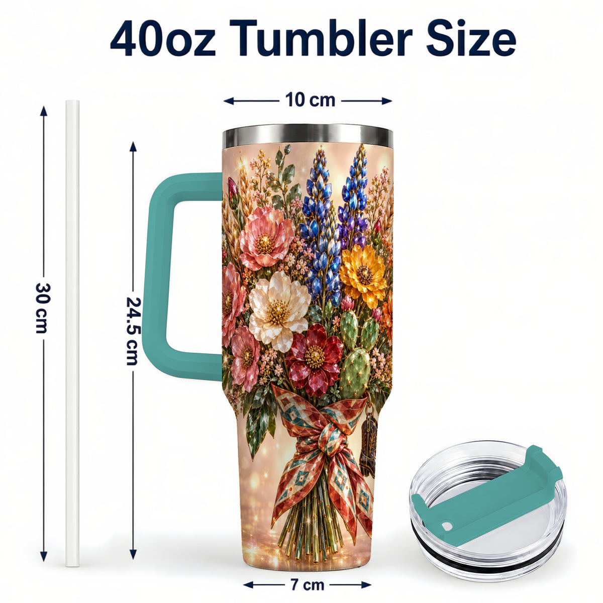 #pl[40oz|Green] Western Wildflower 40oz Tumbler with Handle, Floral Travel Cup