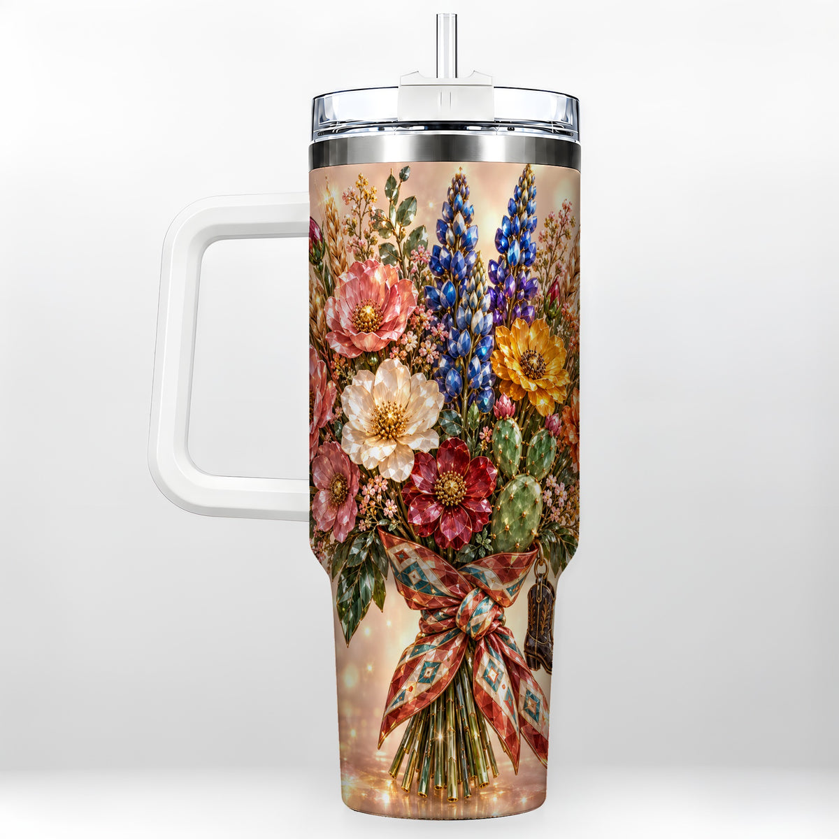 Western Wildflower 40oz Tumbler with Handle, Floral Travel Cup