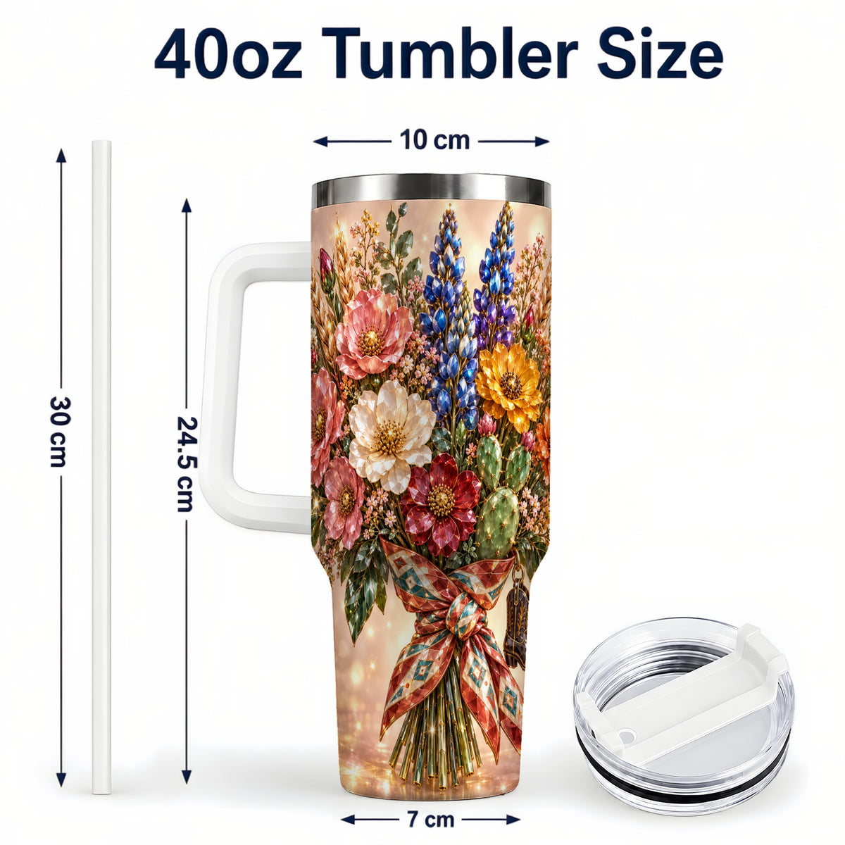 #pl[40oz|White] Western Wildflower 40oz Tumbler with Handle, Floral Travel Cup
