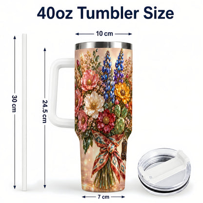 #pl[40oz|White] Western Wildflower 40oz Tumbler with Handle, Floral Travel Cup