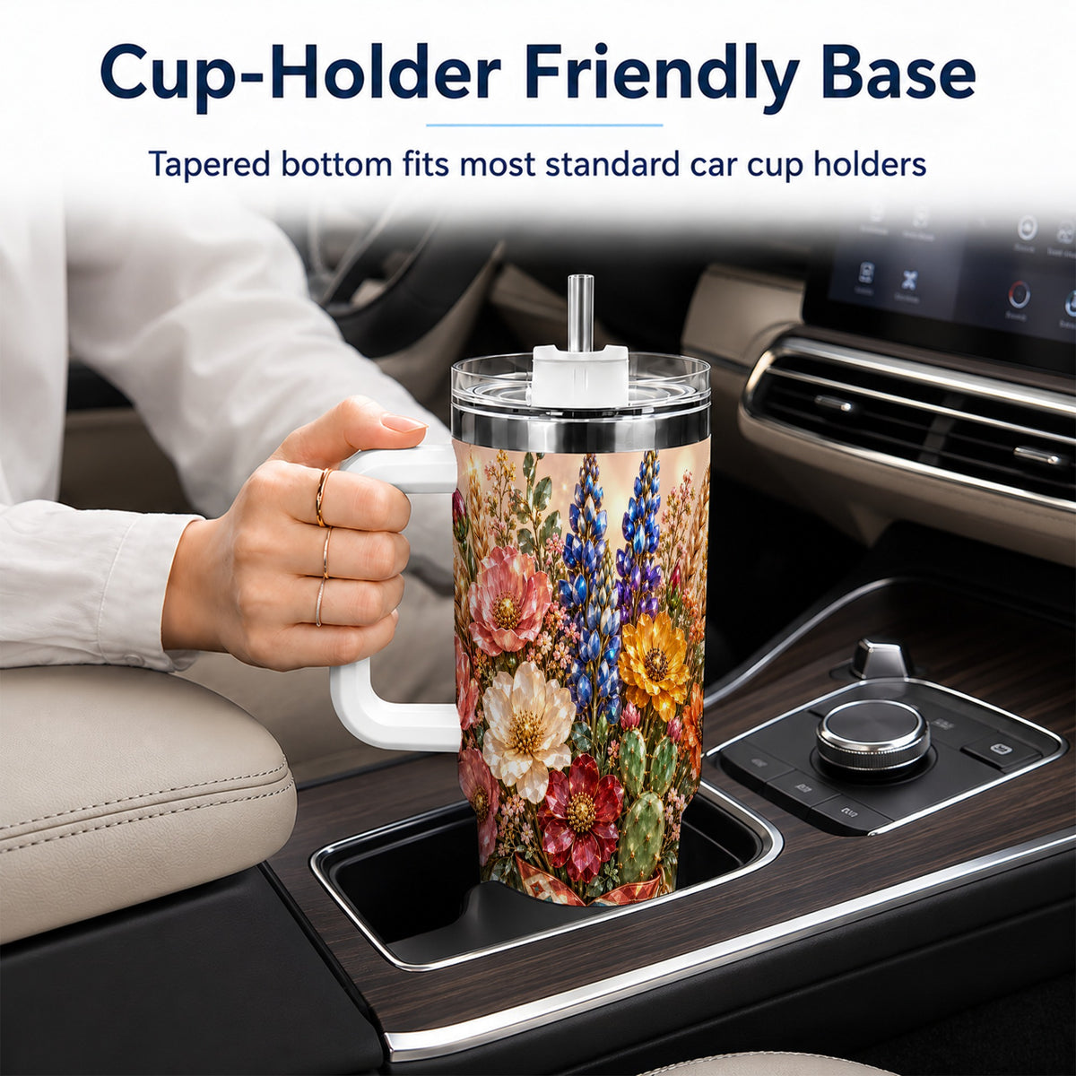 #pl[40oz|White] Western Wildflower 40oz Tumbler with Handle, Floral Travel Cup