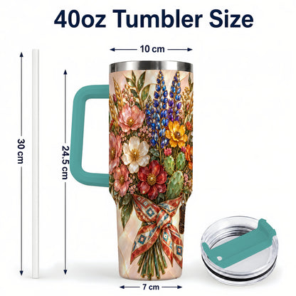 #pl[40oz|Green] Stained Glass Wildflower 40oz Tumbler with Handle, Western Floral Cup