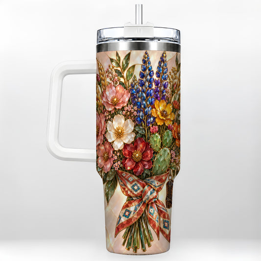 Stained Glass Wildflower 40oz Tumbler with Handle, Western Floral Cup