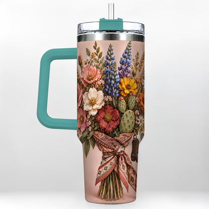 #pl[40oz|Green] Western Bouquet 40oz Tumbler with Handle, Cowgirl Floral Travel Cup