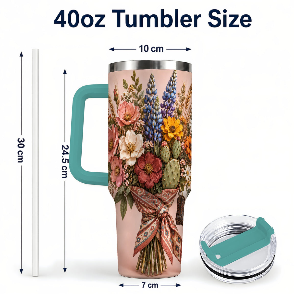 #pl[40oz|Green] Western Bouquet 40oz Tumbler with Handle, Cowgirl Floral Travel Cup
