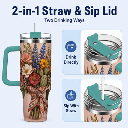 #pl[40oz|Green] Western Bouquet 40oz Tumbler with Handle, Cowgirl Floral Travel Cup