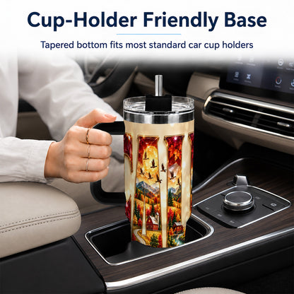 #pl[40oz|Black] Autumn Farm 40oz Tumbler with Handle, Fall Landscape Travel Cup
