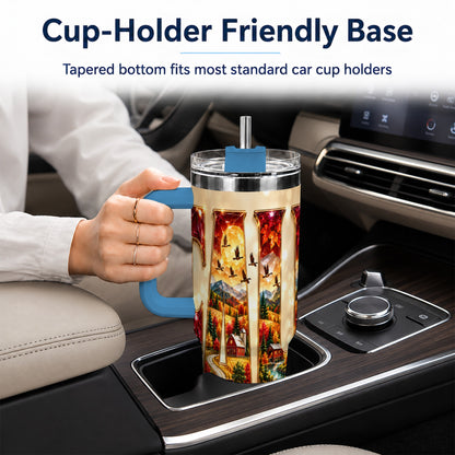 #pl[40oz|Blue] Autumn Farm 40oz Tumbler with Handle, Fall Landscape Travel Cup