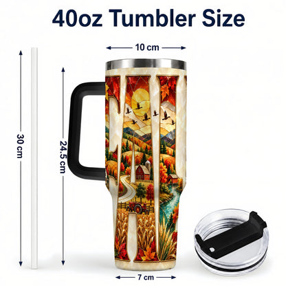 #pl[40oz|Black] Fall Countryside 40oz Tumbler with Handle, Autumn Farm Travel Cup