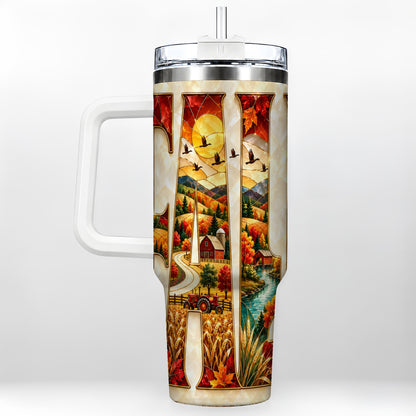 Fall Countryside 40oz Tumbler with Handle, Autumn Farm Travel Cup