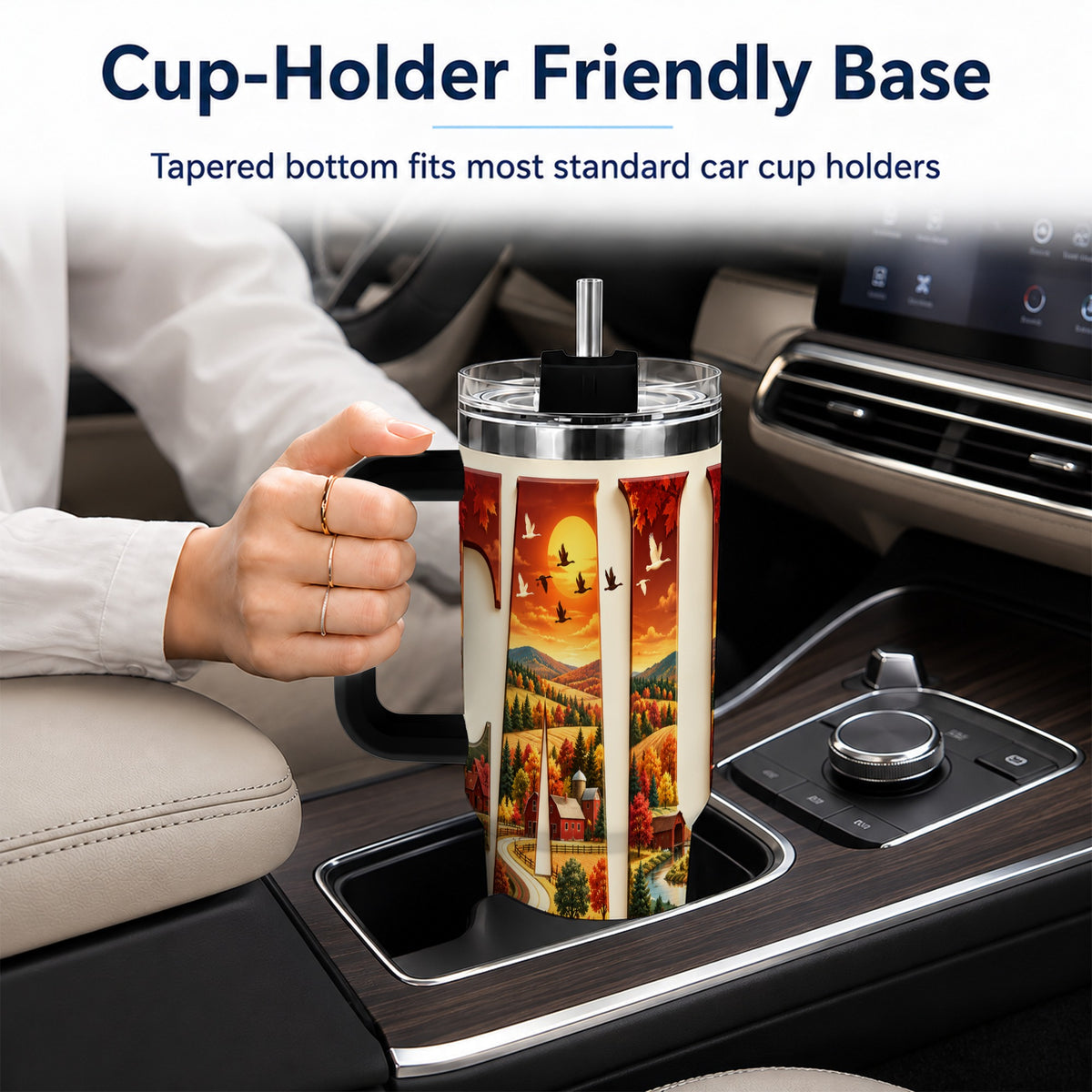 #pl[40oz|Black] Autumn Farm 40oz Tumbler with Handle, Harvest Stainless Steel Travel Cup