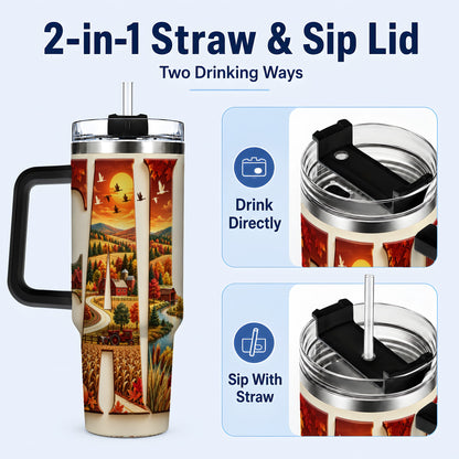 #pl[40oz|Black] Autumn Farm 40oz Tumbler with Handle, Harvest Stainless Steel Travel Cup