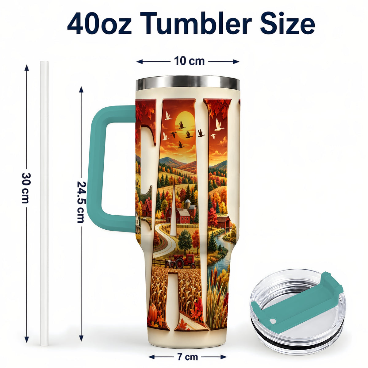 #pl[40oz|Green] Autumn Farm 40oz Tumbler with Handle, Harvest Stainless Steel Travel Cup