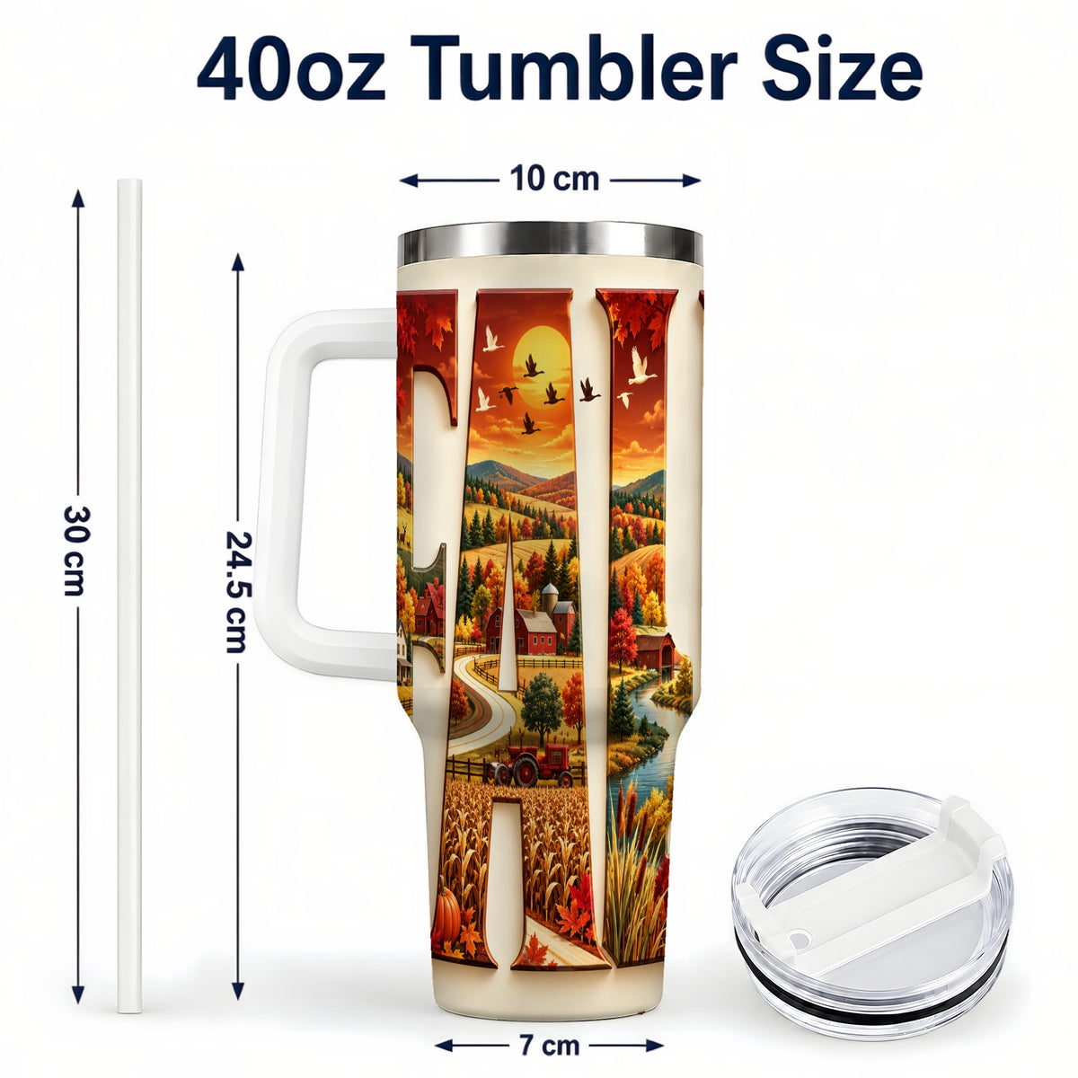 #pl[40oz|White] Autumn Farm 40oz Tumbler with Handle, Harvest Stainless Steel Travel Cup