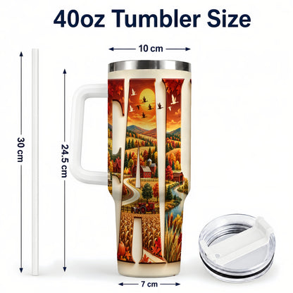 #pl[40oz|White] Autumn Farm 40oz Tumbler with Handle, Harvest Stainless Steel Travel Cup