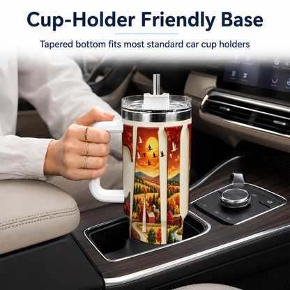 #pl[40oz|White] Autumn Farm 40oz Tumbler with Handle, Harvest Stainless Steel Travel Cup