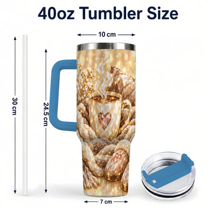 #pl[40oz|Blue] Cozy Heart 40oz Tumbler with Handle, Gem Style Stainless Steel Travel Cup