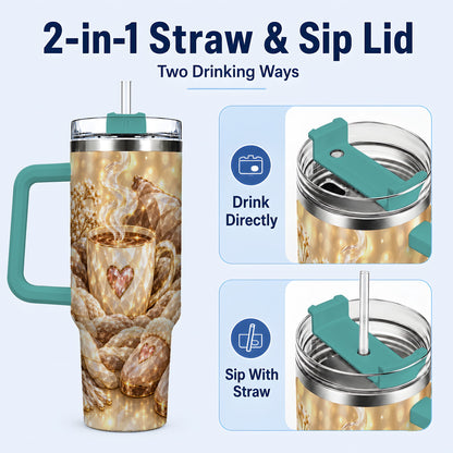 #pl[40oz|Green] Cozy Heart 40oz Tumbler with Handle, Gem Style Stainless Steel Travel Cup