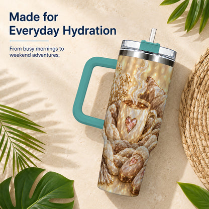 #pl[40oz|Green] Cozy Heart 40oz Tumbler with Handle, Gem Style Stainless Steel Travel Cup