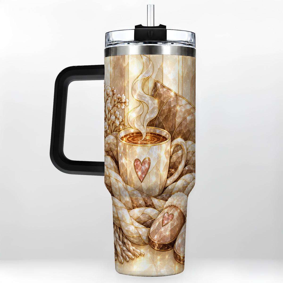 #pl[40oz|Black] Cozy Heart 40oz Tumbler with Handle, Glass Style Stainless Steel Travel Cup