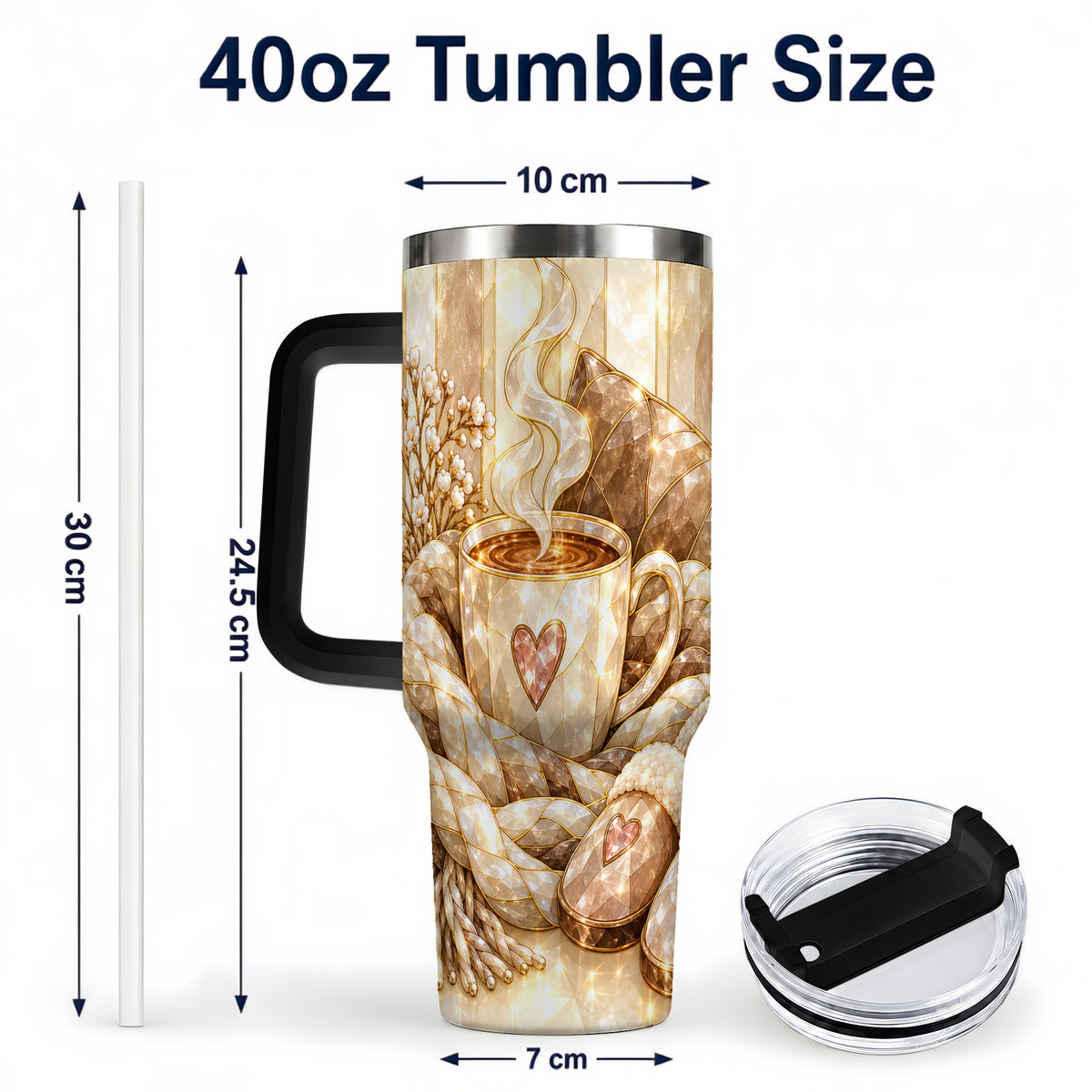 #pl[40oz|Black] Cozy Heart 40oz Tumbler with Handle, Glass Style Stainless Steel Travel Cup
