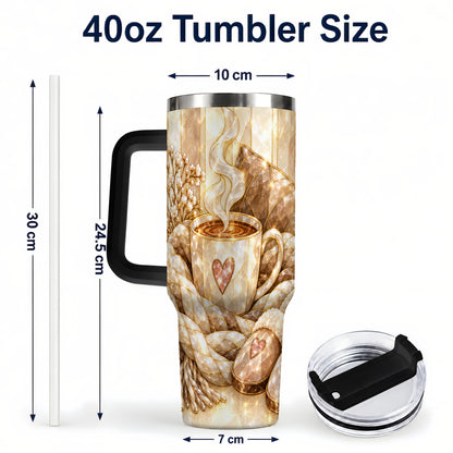 #pl[40oz|Black] Cozy Heart 40oz Tumbler with Handle, Glass Style Stainless Steel Travel Cup