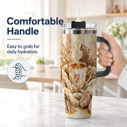 #pl[40oz|Black] Cozy Heart 40oz Tumbler with Handle, Glass Style Stainless Steel Travel Cup