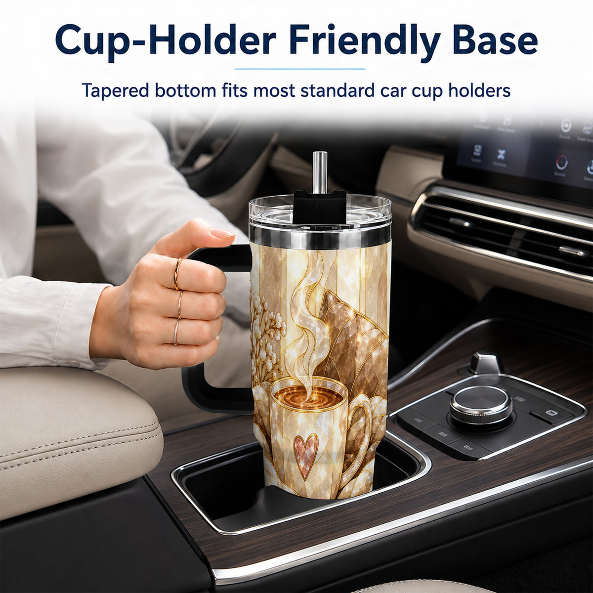 #pl[40oz|Black] Cozy Heart 40oz Tumbler with Handle, Glass Style Stainless Steel Travel Cup