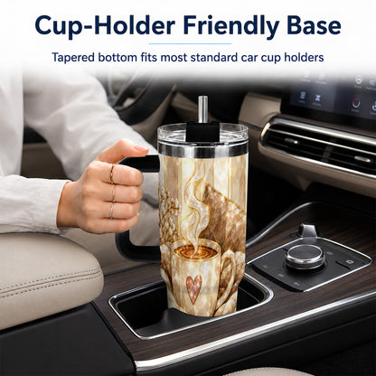 #pl[40oz|Black] Cozy Heart 40oz Tumbler with Handle, Glass Style Stainless Steel Travel Cup