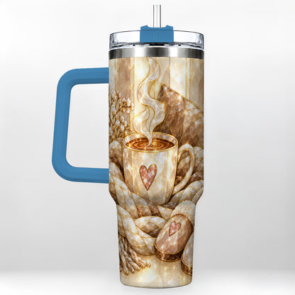 #pl[40oz|Blue] Cozy Heart 40oz Tumbler with Handle, Glass Style Stainless Steel Travel Cup