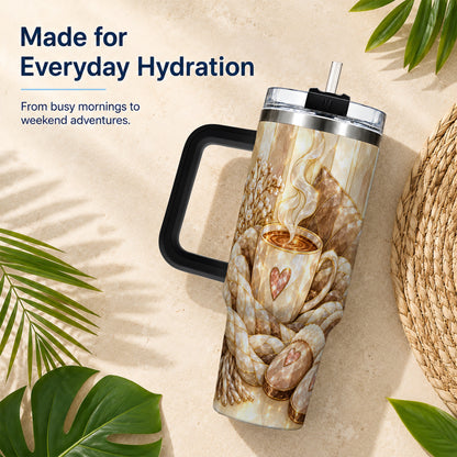 #pl[40oz|Black] Cozy Heart 40oz Tumbler with Handle, Glass Style Stainless Steel Travel Cup