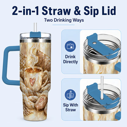 #pl[40oz|Blue] Cozy Heart 40oz Tumbler with Handle, Glass Style Stainless Steel Travel Cup