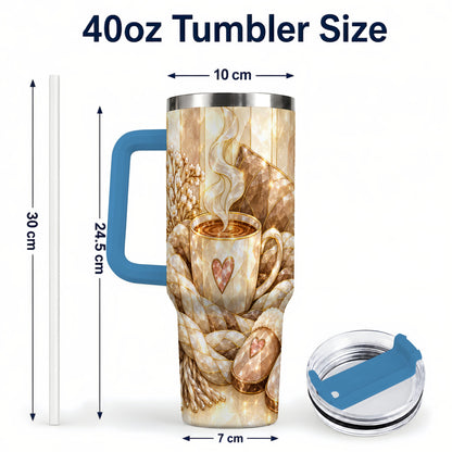 #pl[40oz|Blue] Cozy Heart 40oz Tumbler with Handle, Glass Style Stainless Steel Travel Cup