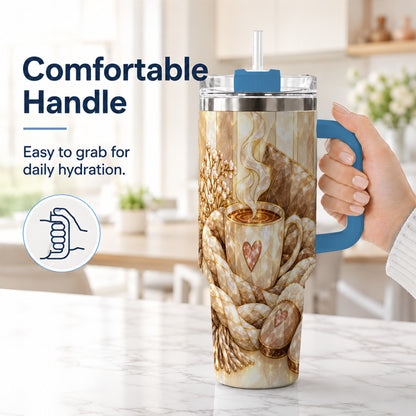 #pl[40oz|Blue] Cozy Heart 40oz Tumbler with Handle, Glass Style Stainless Steel Travel Cup