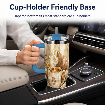#pl[40oz|Blue] Cozy Heart 40oz Tumbler with Handle, Glass Style Stainless Steel Travel Cup