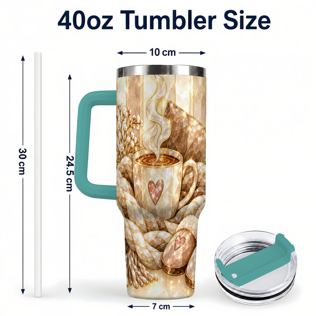 #pl[40oz|Green] Cozy Heart 40oz Tumbler with Handle, Glass Style Stainless Steel Travel Cup