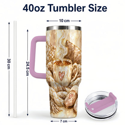 #pl[40oz|Pink] Cozy Heart 40oz Tumbler with Handle, Glass Style Stainless Steel Travel Cup