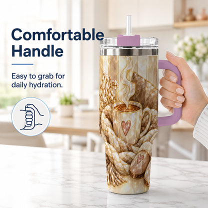#pl[40oz|Pink] Cozy Heart 40oz Tumbler with Handle, Glass Style Stainless Steel Travel Cup
