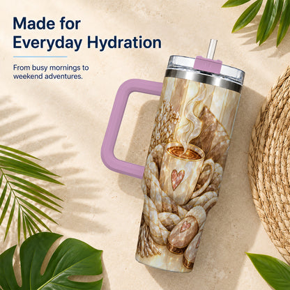 #pl[40oz|Pink] Cozy Heart 40oz Tumbler with Handle, Glass Style Stainless Steel Travel Cup