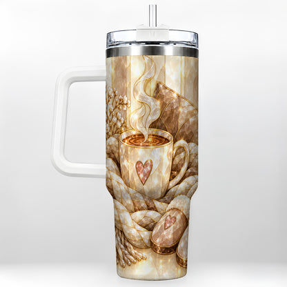Cozy Heart 40oz Tumbler with Handle, Glass Style Stainless Steel Travel Cup