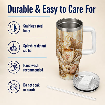 #pl[40oz|White] Cozy Heart 40oz Tumbler with Handle, Glass Style Stainless Steel Travel Cup