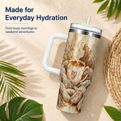 #pl[40oz|White] Cozy Heart 40oz Tumbler with Handle, Glass Style Stainless Steel Travel Cup