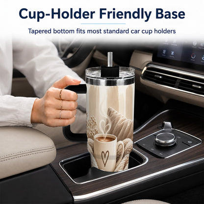 #pl[40oz|Black] Cozy Heart 40oz Tumbler with Handle, Neutral Stainless Steel Travel Cup