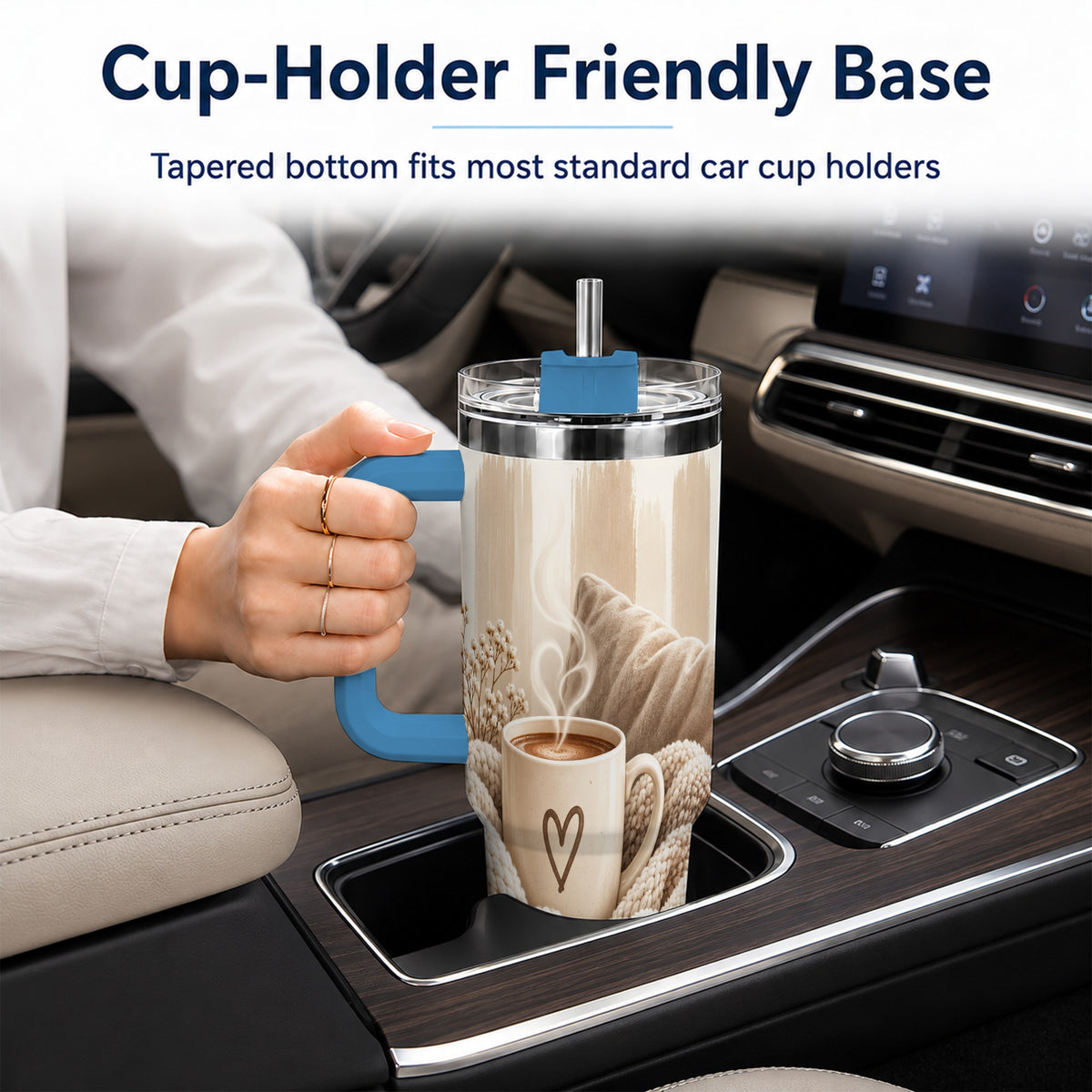 #pl[40oz|Blue] Cozy Heart 40oz Tumbler with Handle, Neutral Stainless Steel Travel Cup