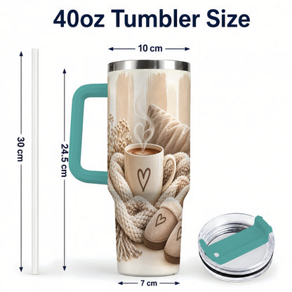 #pl[40oz|Green] Cozy Heart 40oz Tumbler with Handle, Neutral Stainless Steel Travel Cup