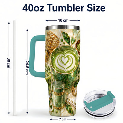 #pl[40oz|Green] Matcha Latte 40oz Tumbler with Handle, Green Tea Stainless Steel Cup