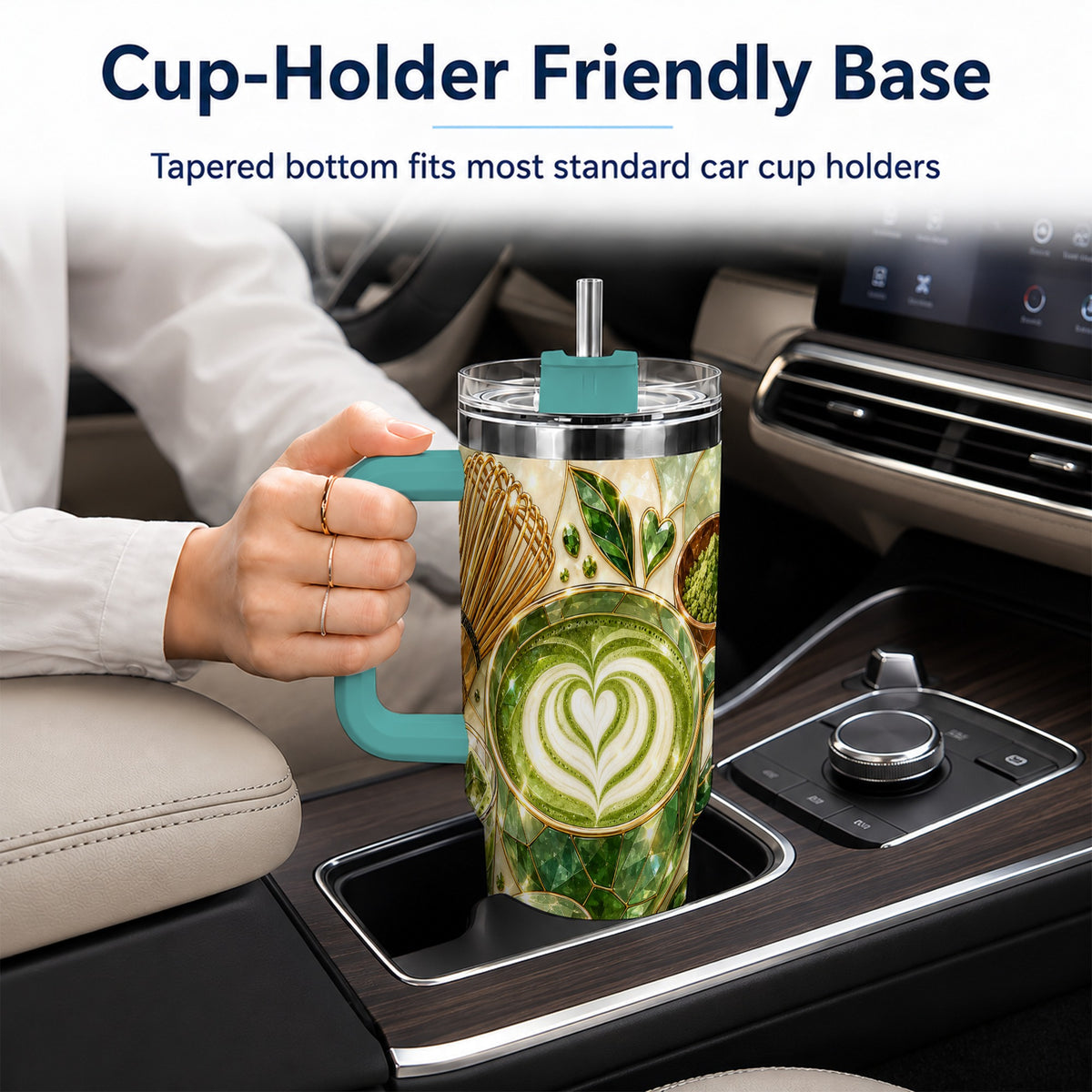 #pl[40oz|Green] Matcha Latte 40oz Tumbler with Handle, Green Tea Stainless Steel Cup
